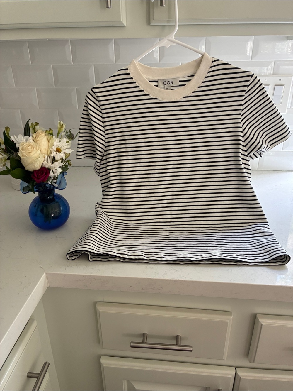 COS Striped Short Sleeve Crewneck Tee in Black and White